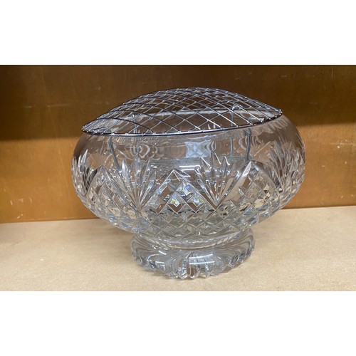 99 - Stourbridge heavy lead crystal rose bowl with frog, approximate diameter 10 x 8 inches high