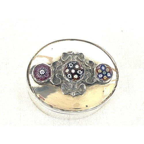 467 - Scottish silver pill box with unusual millifiorie decoration