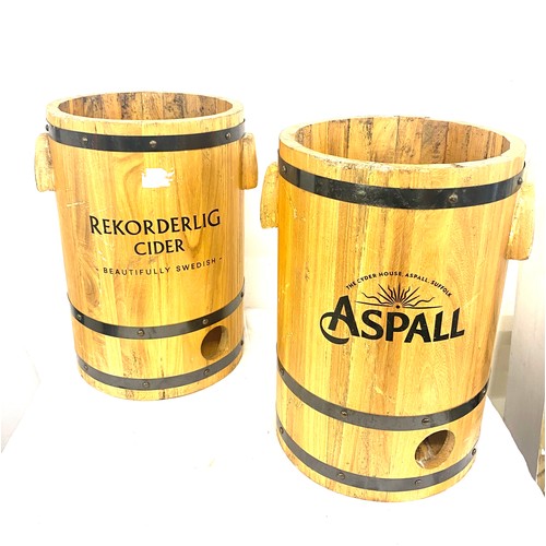 205 - 2 Wooden cider barrels, Rekordling, Aspall, approximate height 16 inches