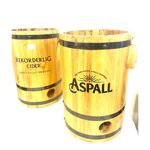 205 - 2 Wooden cider barrels, Rekordling, Aspall, approximate height 16 inches