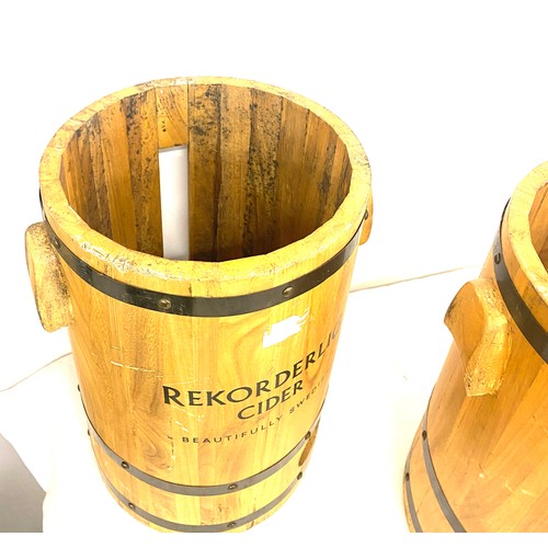 205 - 2 Wooden cider barrels, Rekordling, Aspall, approximate height 16 inches