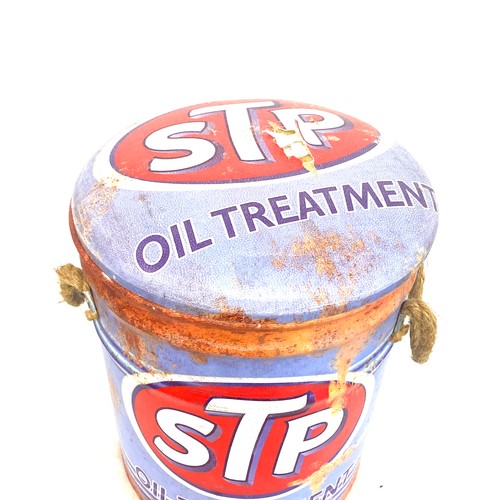 339 - STP oil treatment drum / stool, some damage to seat pad, overall height 13 inches and diameter 13 in... 