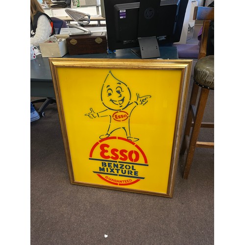 306 - Framed advertising Esso Benzol mixture sign frame measures approx 35 inches by 29 inches