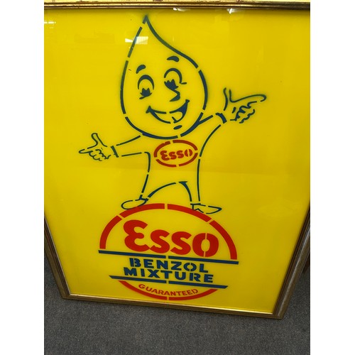 306 - Framed advertising Esso Benzol mixture sign frame measures approx 35 inches by 29 inches