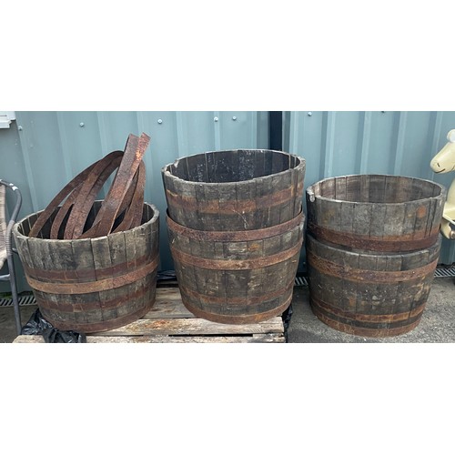 100S - 5 Large half barrel wooden planters