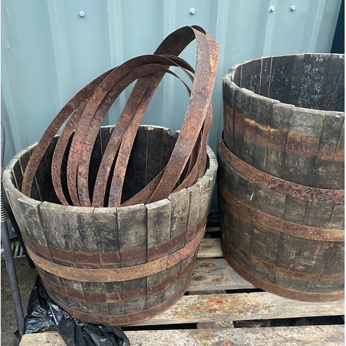 100S - 5 Large half barrel wooden planters