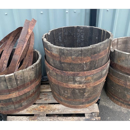 100S - 5 Large half barrel wooden planters