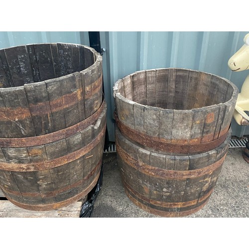 100S - 5 Large half barrel wooden planters