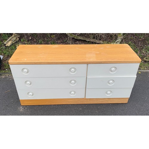 599 - Stagg 6 drawer white chest, approximate measurements:  Height 25.5 inches, Width 53 inches, Depth 17... 