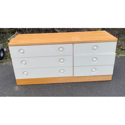 599 - Stagg 6 drawer white chest, approximate measurements:  Height 25.5 inches, Width 53 inches, Depth 17... 