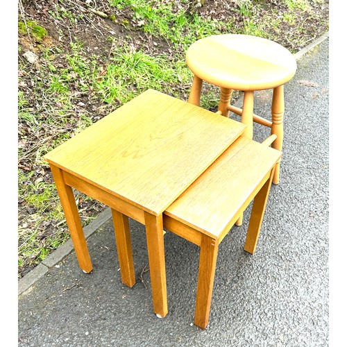 636 - Teak Gibbs nest of 2 tables, low kitchen stool