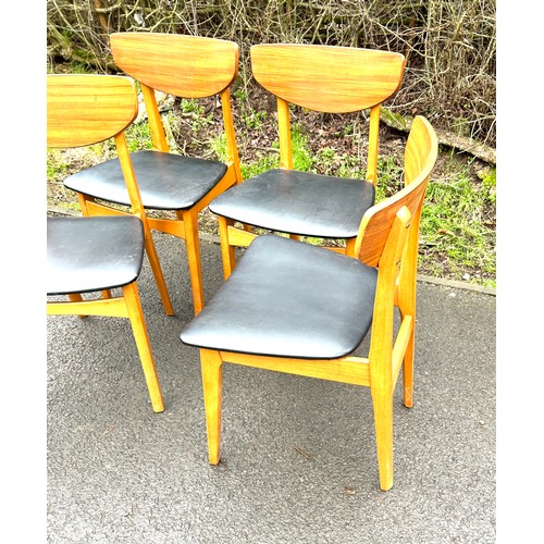 577 - Set of 4 teak and faux leather retro chairs