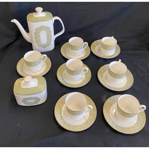 387 - 6 Place setting Royal Doulton Sonnet H5012 coffee set includes tea cups, saucers, tea pot, milk jug ... 