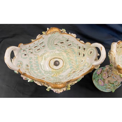 560 - Antique Pair Dressen fruit bowls, Cherub design, made circa 1860, small chips to the flower design a... 