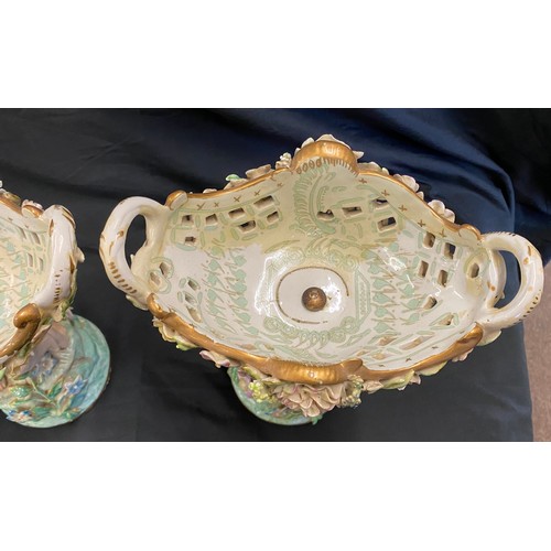 560 - Antique Pair Dressen fruit bowls, Cherub design, made circa 1860, small chips to the flower design a... 