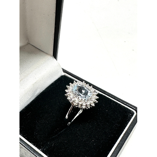 85 - 9ct white gold diamond & aqua ring weight 2.6g