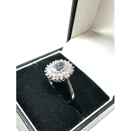 85 - 9ct white gold diamond & aqua ring weight 2.6g