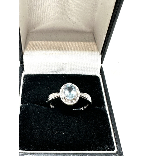 86 - 9ct white gold diamond & aqua ring weight 2.4g