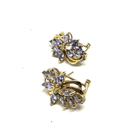 88 - large 9ct gold diamond & tanzanite earrings measure approx 2.1cm drop weight 5.3g