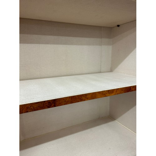 564 - Burr walnut 3 door bookcase, 3 shelfs, lockable doors with key measures approx 94.5 inches tall 80 i... 