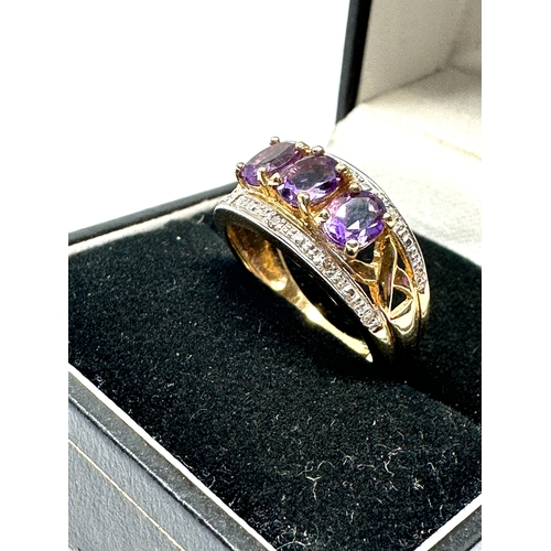 98 - 9ct gold Amethyst & diamond ring weight 3.7g