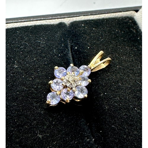 112 - 9ct gold tanzanite & diamond pendant weight 1g