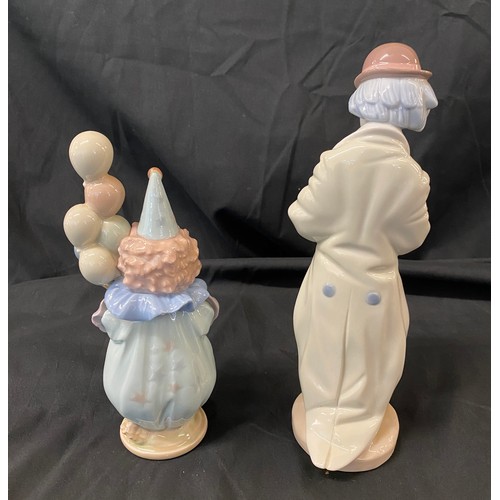 38 - Two Lladro clown figures includes Lladro clown with balloons and Lladro clown with trumpet