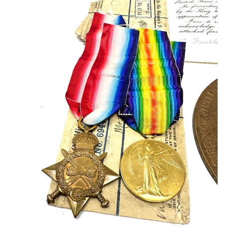 80 - ww1 trio & death plaque with postal packets & medal award notice to 17627 pte j.foulkes manch .r