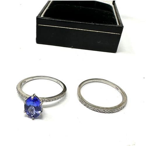 220 - 2 x 18ct white gold diamond & tanzanite ring set (3.5g)