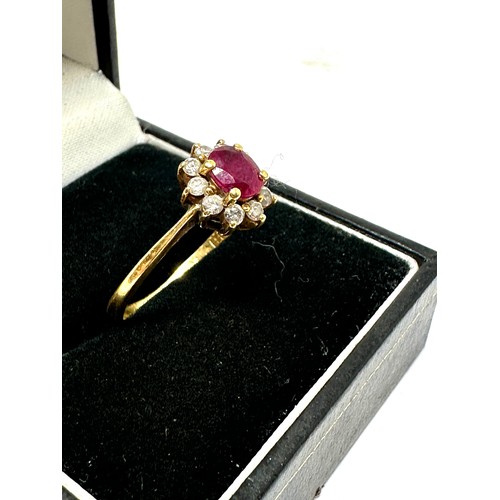 221 - 18ct gold vintage diamond & ruby cluster ring (2.5g)