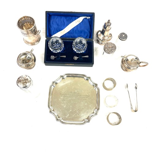 497 - Large selection of silver and silver plated items includes mustard pots etc