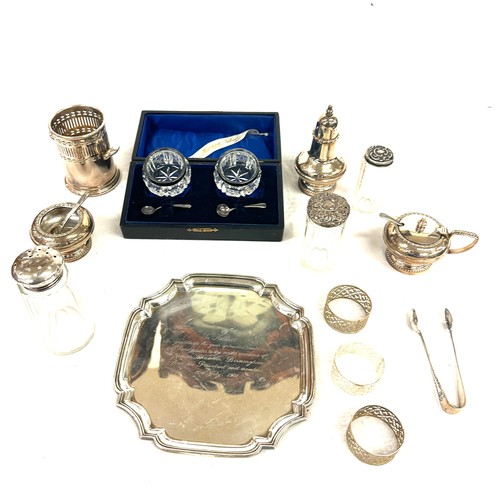 497 - Large selection of silver and silver plated items includes mustard pots etc