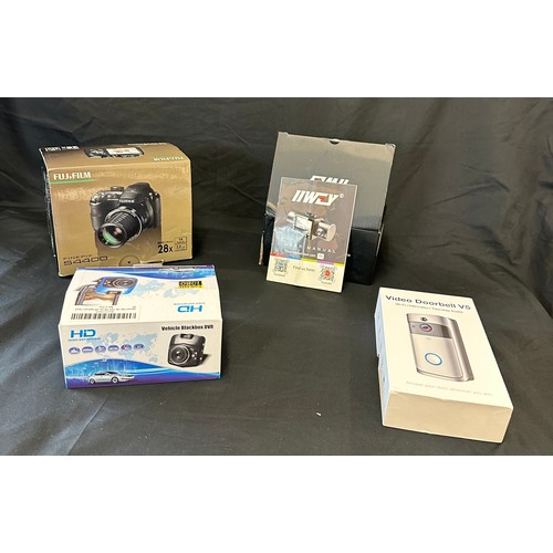 143 - Selection of electrical items includes Fuji film 28x, dash cam, black box etc