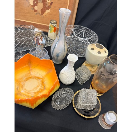 204 - Selection of miscellaneous items includes wooden tray, glass ware, pottery etc