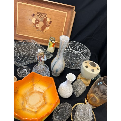 204 - Selection of miscellaneous items includes wooden tray, glass ware, pottery etc