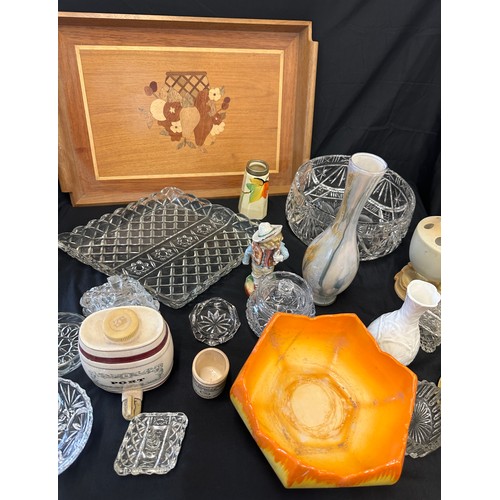 204 - Selection of miscellaneous items includes wooden tray, glass ware, pottery etc