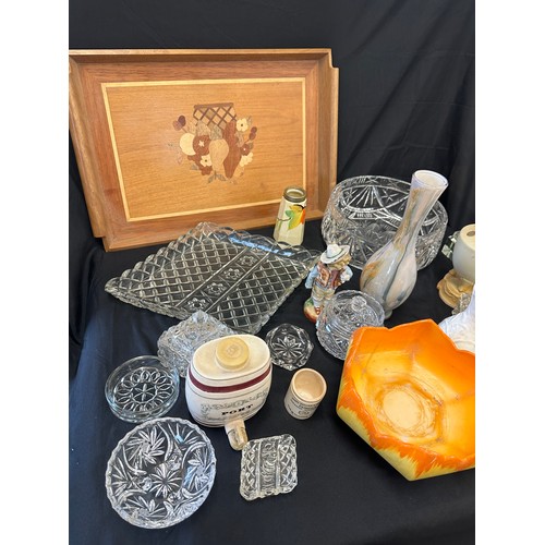 204 - Selection of miscellaneous items includes wooden tray, glass ware, pottery etc