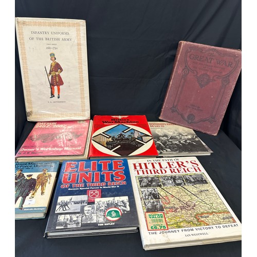 321 - Selection of vintage books includes Hilters third Reich, The great war, Uniforms of the British army... 