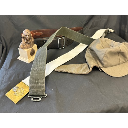 9 - Selection of military items includes Light infantry officers sword belt sam browne 4.6 inch, White d... 