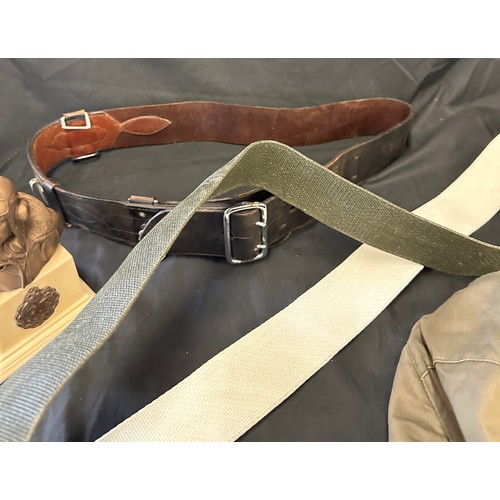 9 - Selection of military items includes Light infantry officers sword belt sam browne 4.6 inch, White d... 