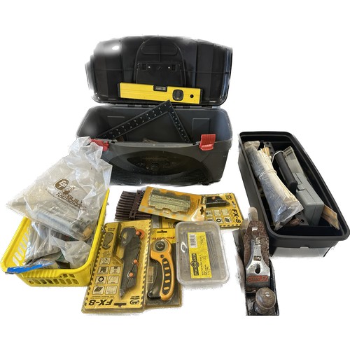 244 - Selection of tools includes Stanley iron, planes, fixings etc