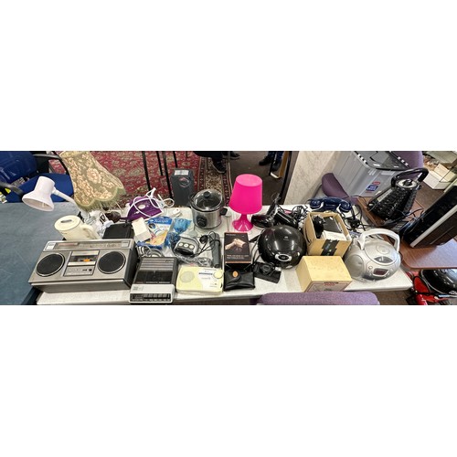 245 - Large selection of electrical items includes iron, telephones, kettle, lamps, hair dryers, all untes... 