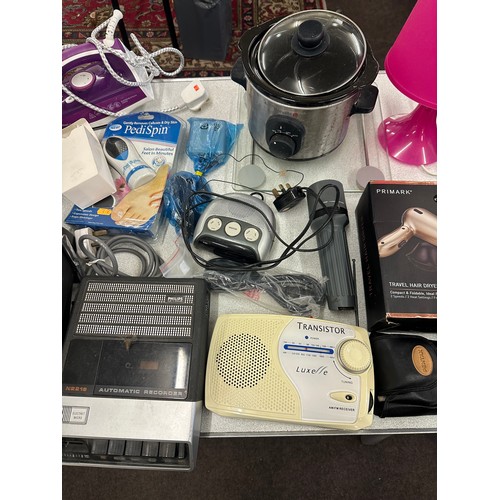 245 - Large selection of electrical items includes iron, telephones, kettle, lamps, hair dryers, all untes... 