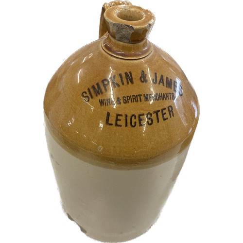 72 - 2 Vintage earthenware flagons includes Simpking and James Wine and spirit merchants Leicester