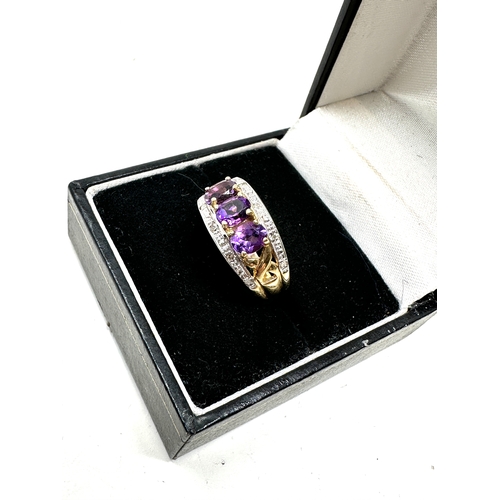 36 - 9ct gold diamond & amethyst ring weight 3.2g