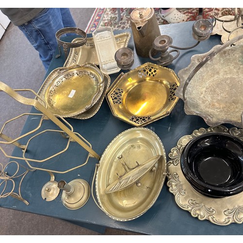 263 - Large selection of silver plated items includes candle sticks, tea pot etc