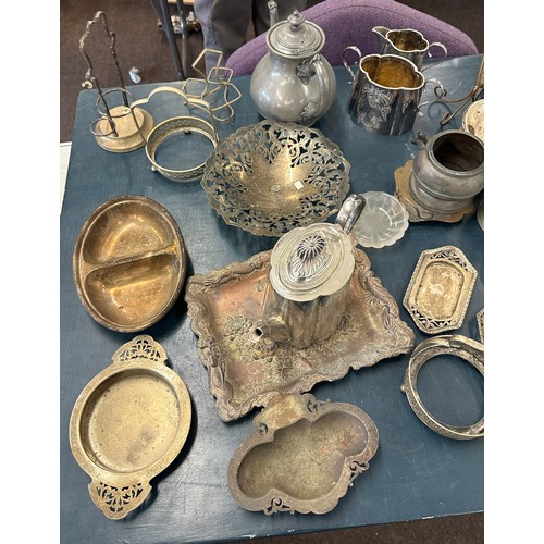 223 - Large selection of silver plated items includes tea pots, trays etc