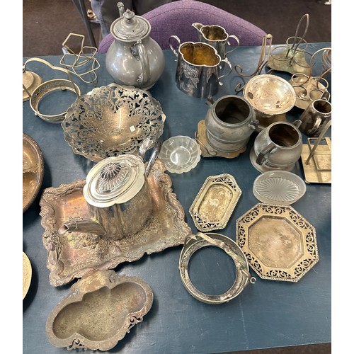 223 - Large selection of silver plated items includes tea pots, trays etc