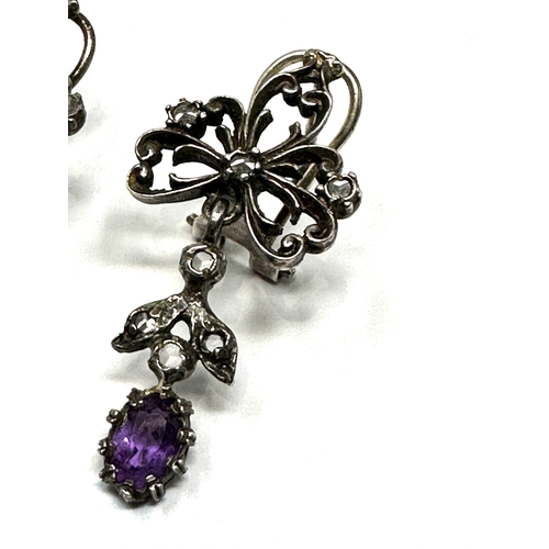 49 - Vintage silver & amethyst & rose diamond earrings measures approx 3.2cm drop