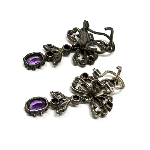 49 - Vintage silver & amethyst & rose diamond earrings measures approx 3.2cm drop